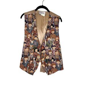 Vintage Retro Tapestry Vest L Brown People Boho Western Classic Old Money 80s